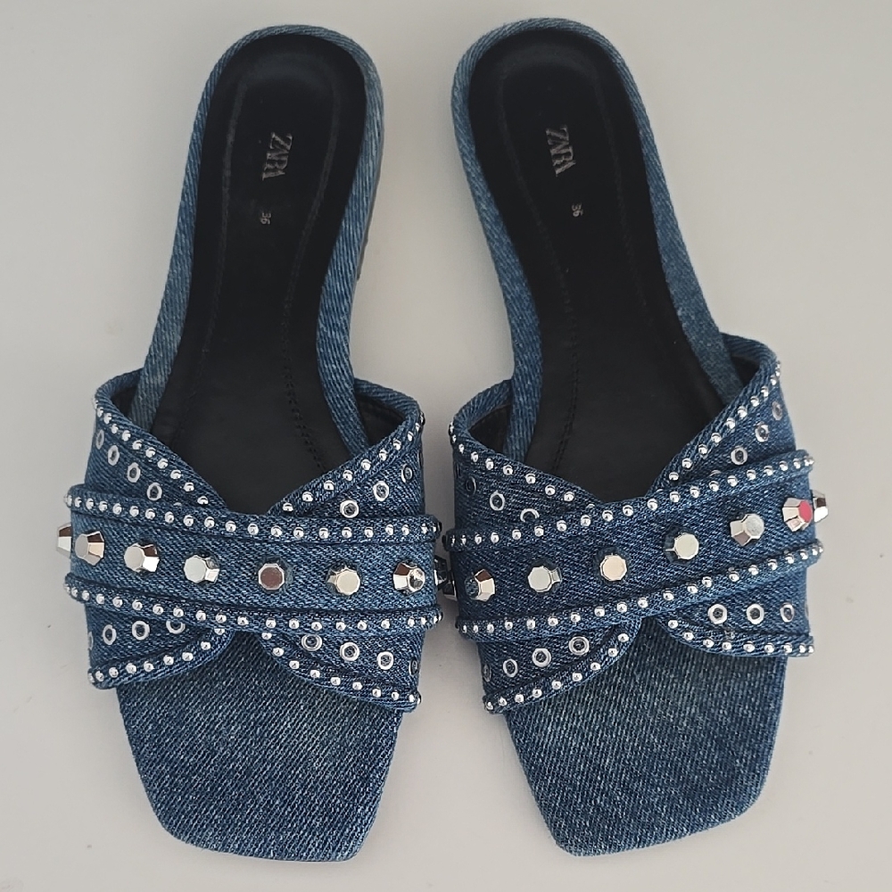 Zara Blue Studded Sandals